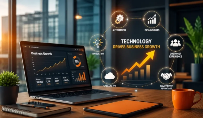 How Technology Supports Long-Term Business Growth Technology supporting business growth through automation, data analytics, digital transformation, and innovation.