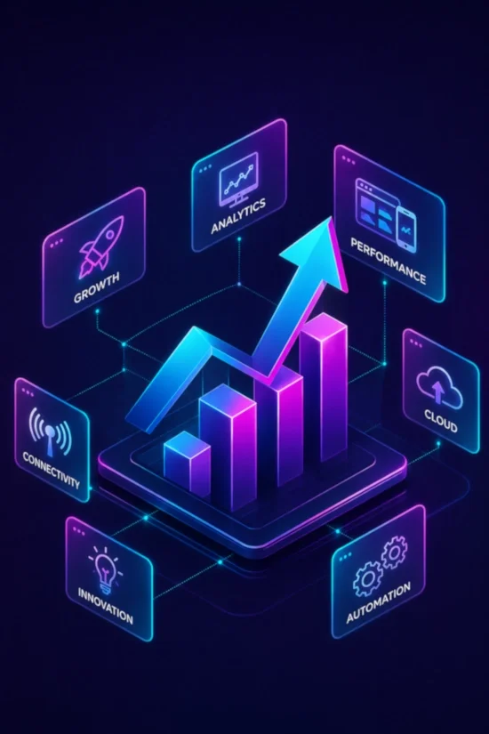 Technology supports business growth through automation, analytics, innovation, and digital transformation.